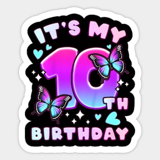 10th Birthday Girl 10 years Butterflies and Number Sticker